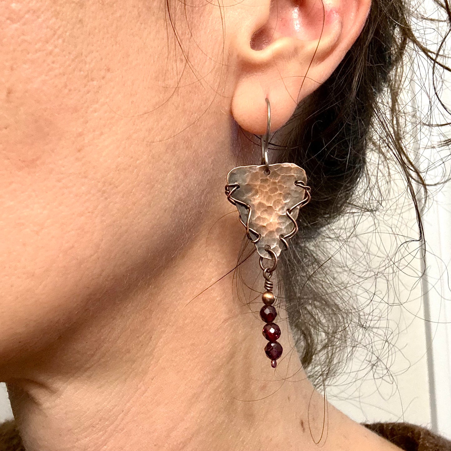 Barbed Wire Garnet Copper Earrings
