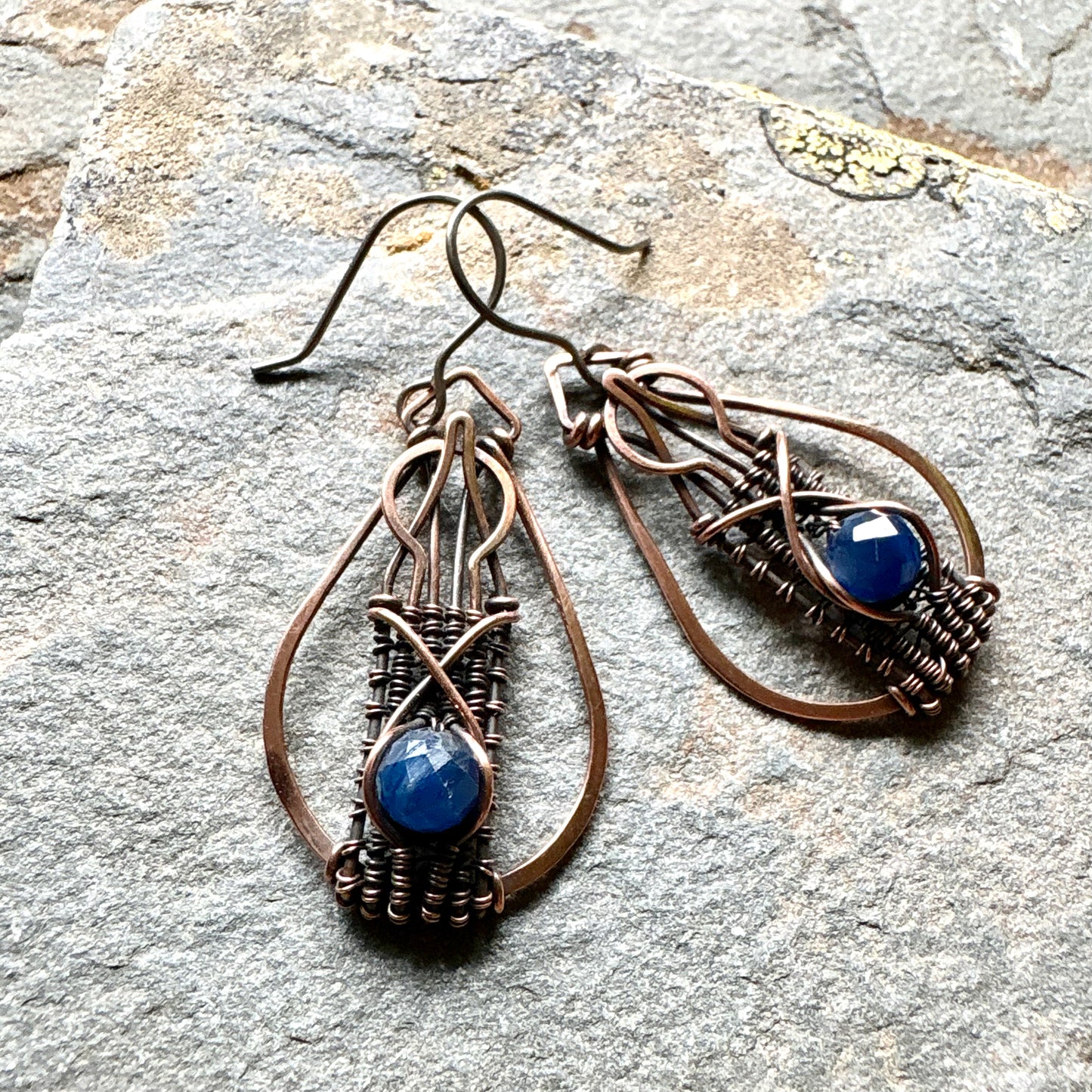 Artisan Kyanite Handwoven Copper Earrings
