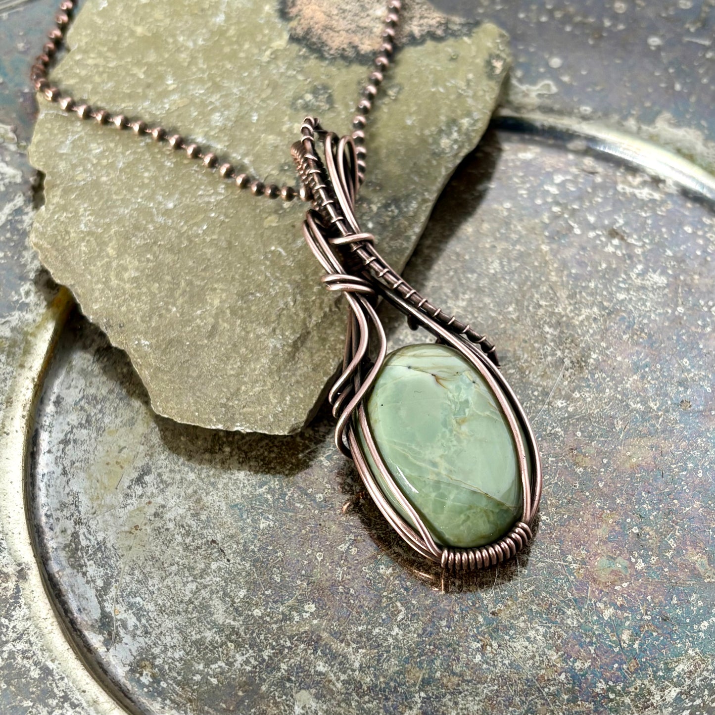 Sea Foam Green Polychrome Jasper & Copper Necklace