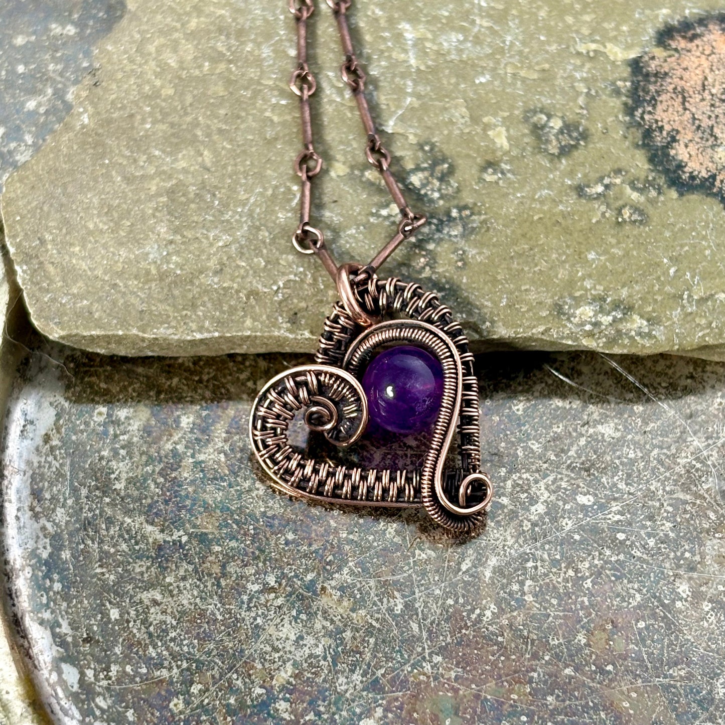 Amethyst Woven Heart Necklace