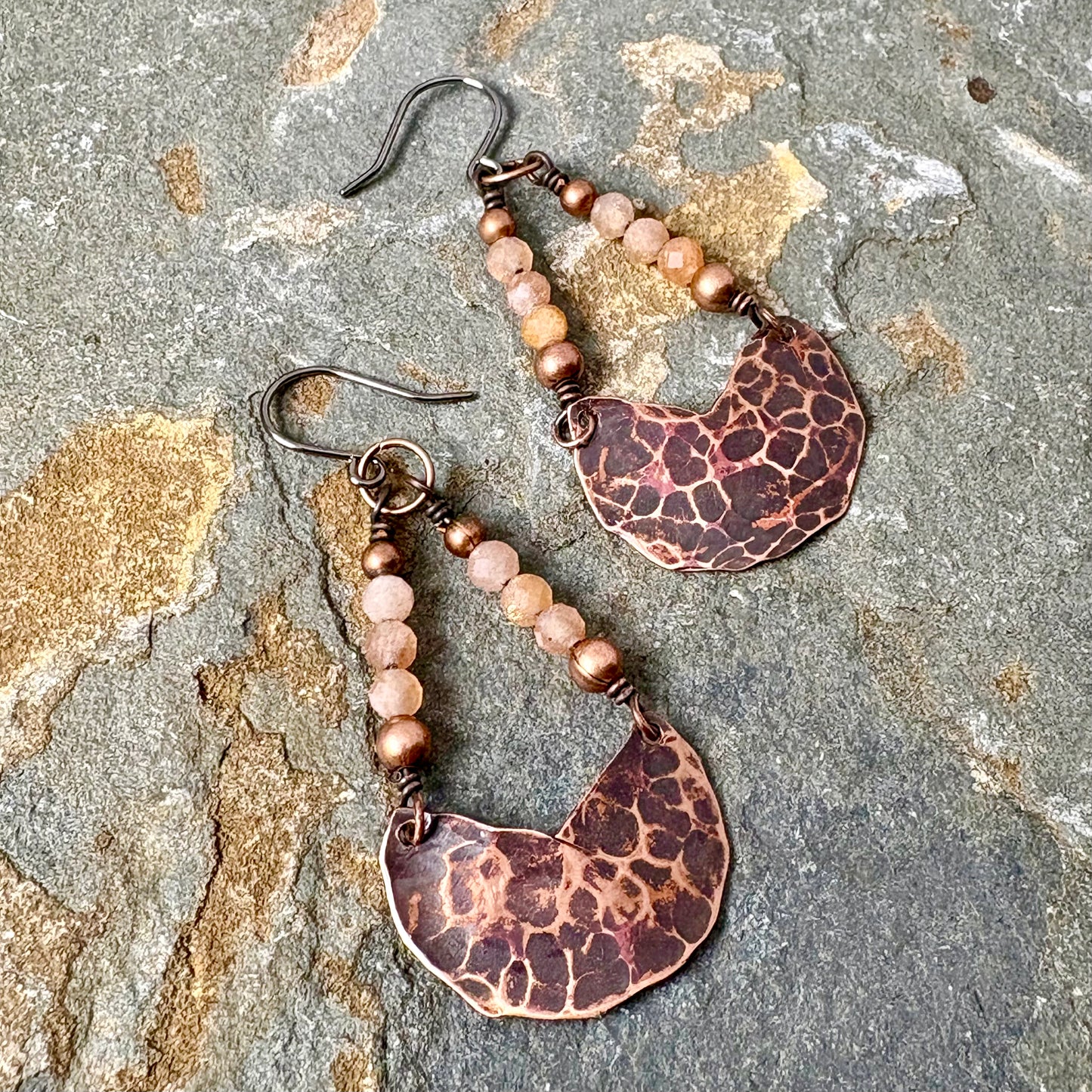 Sunstone Forged Copper Earrings