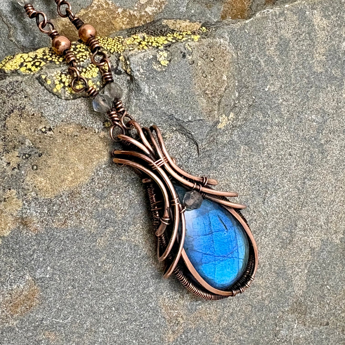 Labradorite Necklace - Handcrafted Copper Wire Wrapped Pendant
