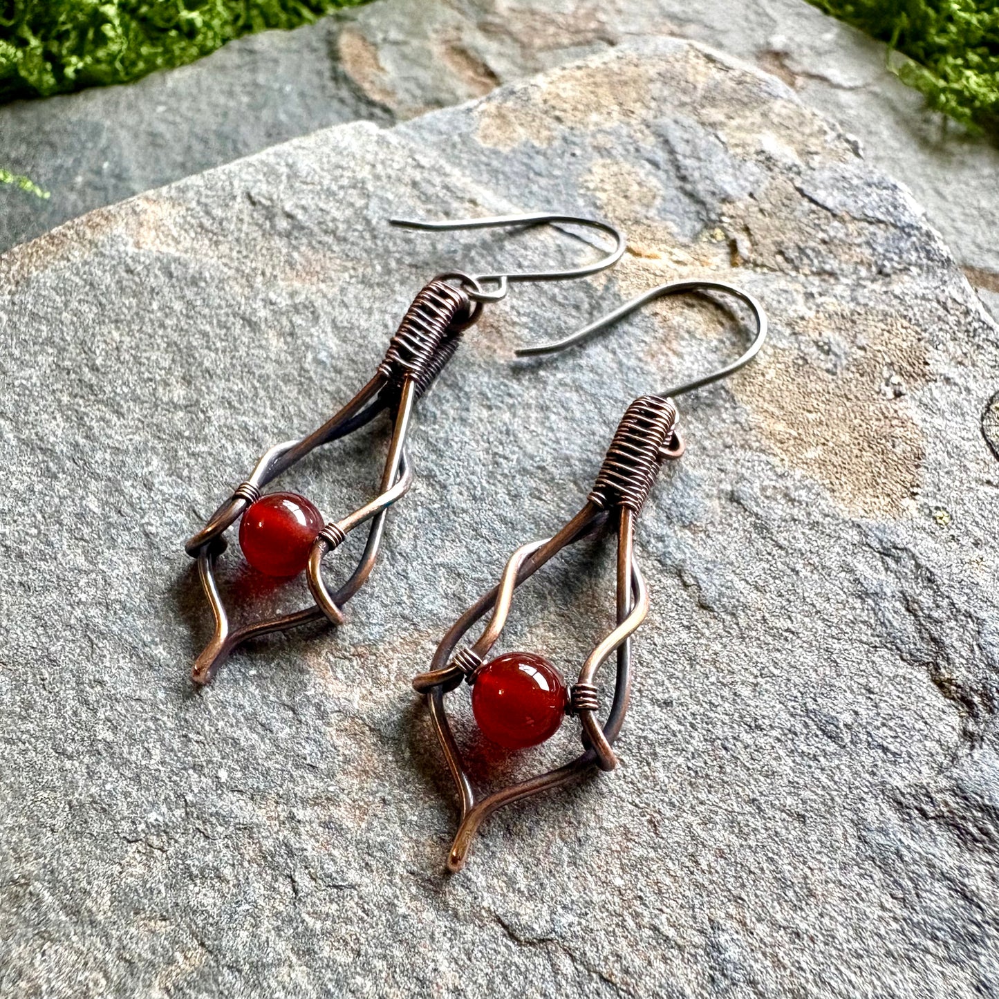 Ember Weave Carnelian Copper Earrings