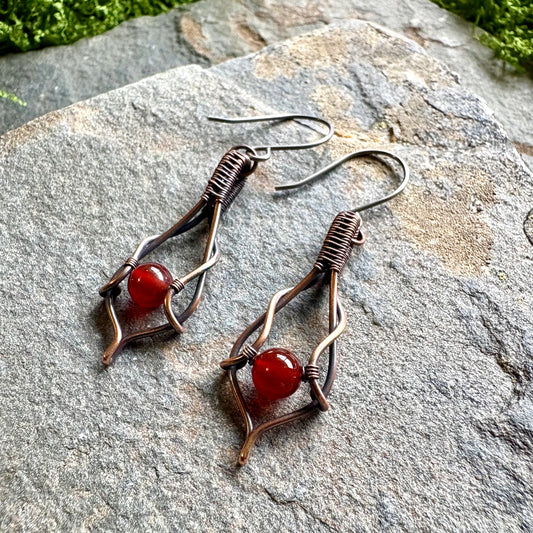 Ember Weave Carnelian Copper Earrings