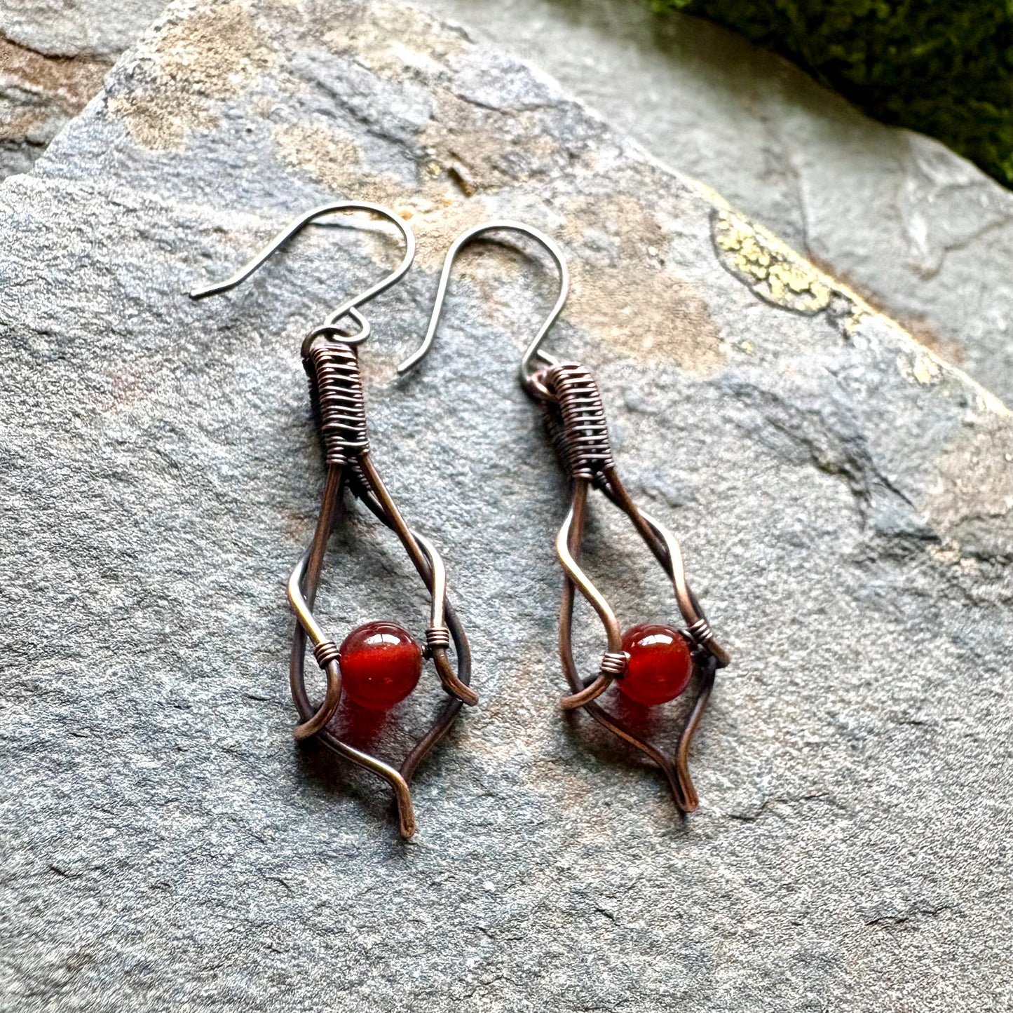 Ember Weave Carnelian Copper Earrings