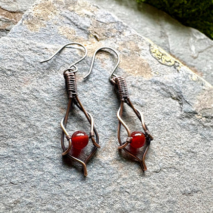 Ember Weave Carnelian Copper Earrings