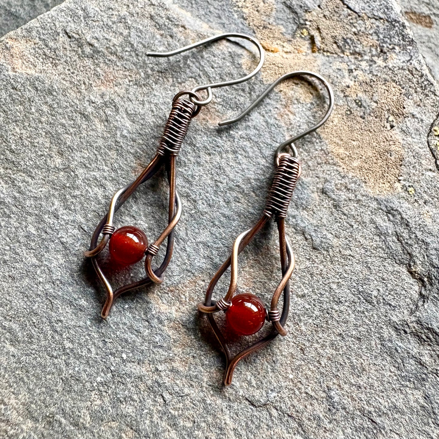 Ember Weave Carnelian Copper Earrings