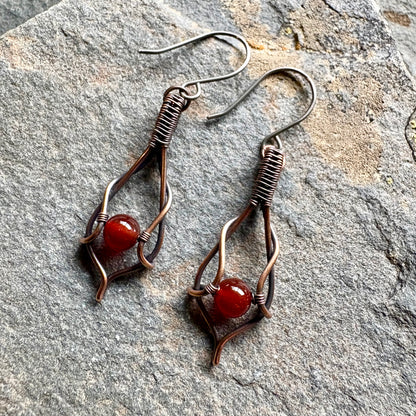 Ember Weave Carnelian Copper Earrings