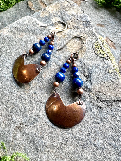 Celestial Lapis Lazuli & Copper Dangle Earrings