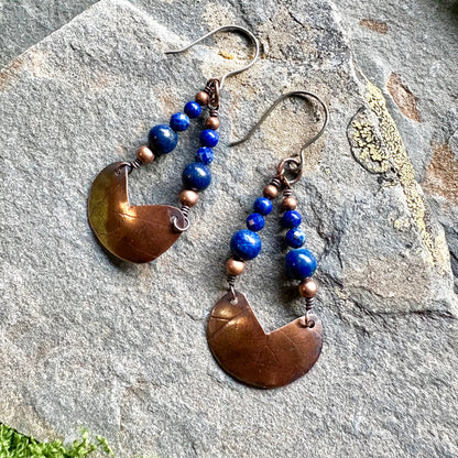 Celestial Lapis Lazuli & Copper Dangle Earrings