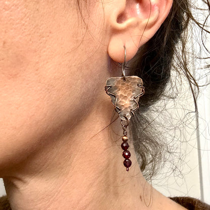 Barbed Wire Garnet Copper Earrings