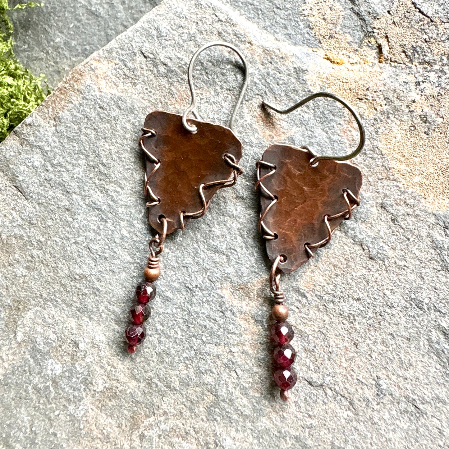 Barbed Wire Garnet Copper Earrings