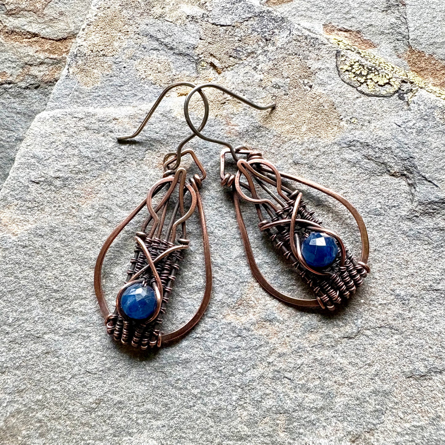 Artisan Kyanite Handwoven Copper Earrings