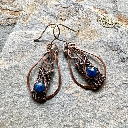 Artisan Kyanite Handwoven Copper Earrings