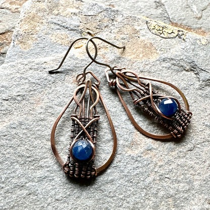 Artisan Kyanite Handwoven Copper Earrings