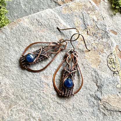 Artisan Kyanite Handwoven Copper Earrings