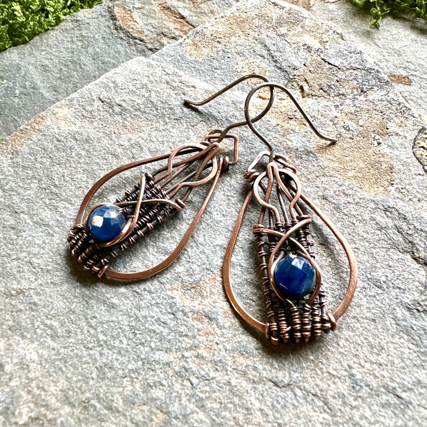 Artisan Kyanite Handwoven Copper Earrings