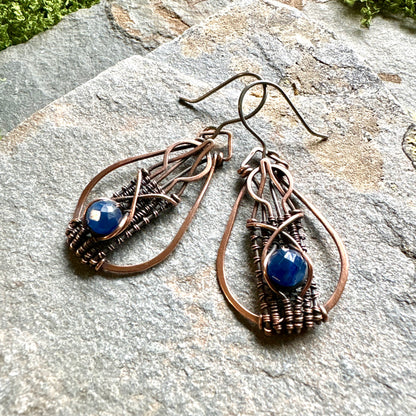 Artisan Kyanite Handwoven Copper Earrings