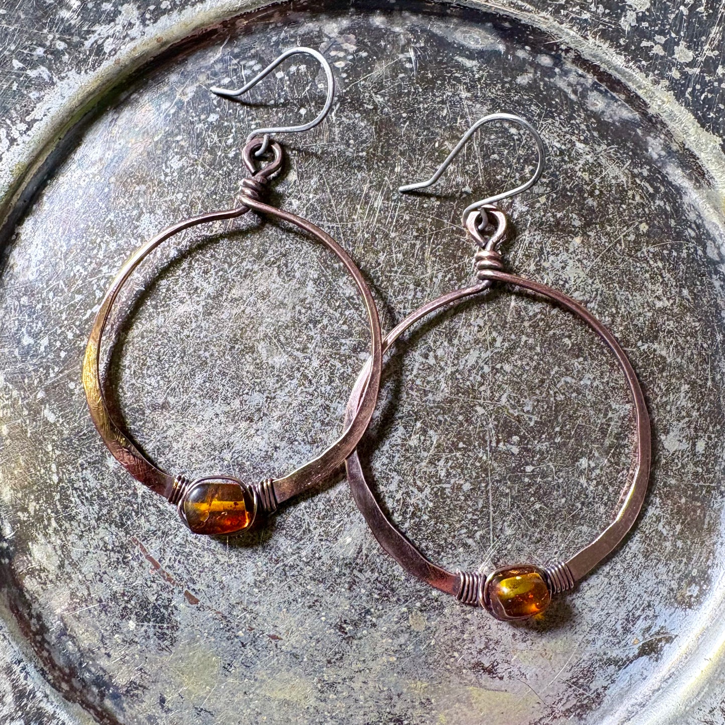 Baltic Amber Copper Hoop Earrings