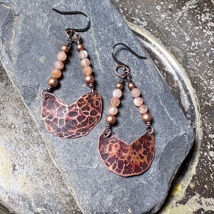 Sunstone Forged Copper Earrings