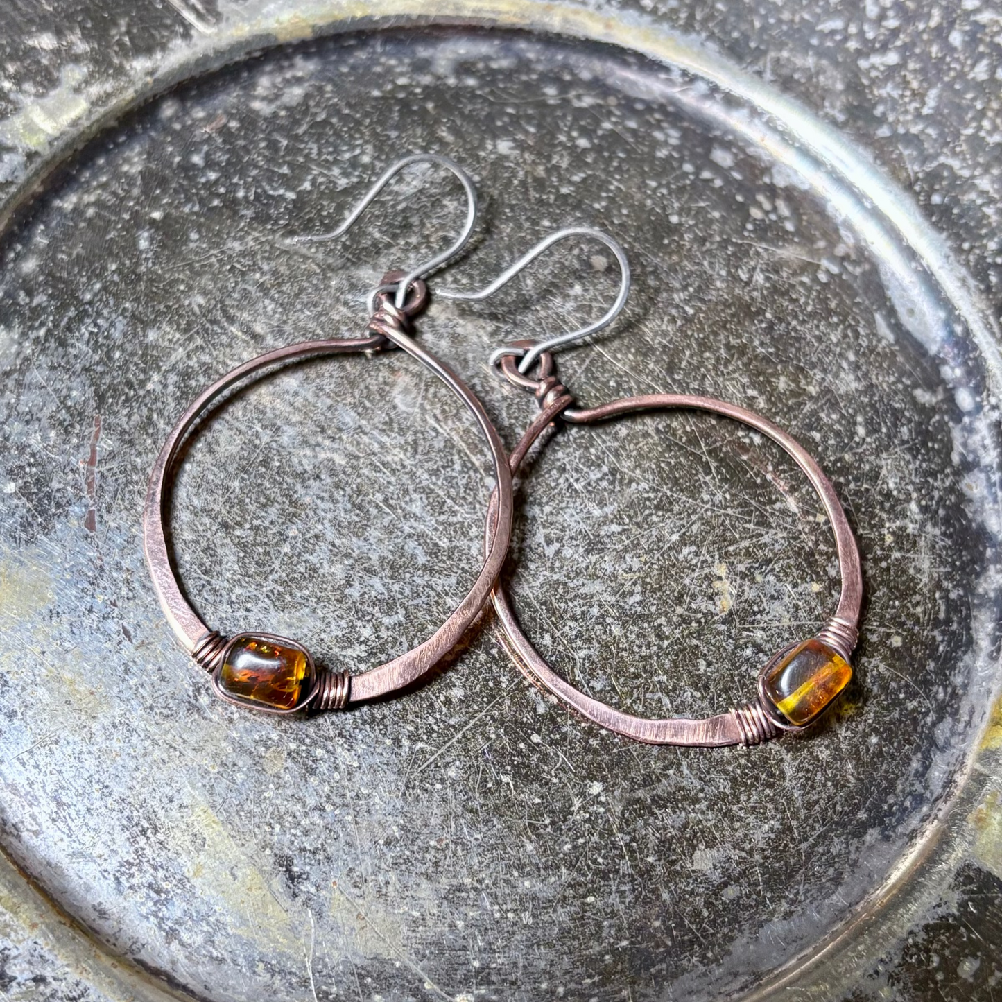 Baltic Amber Copper Hoop Earrings