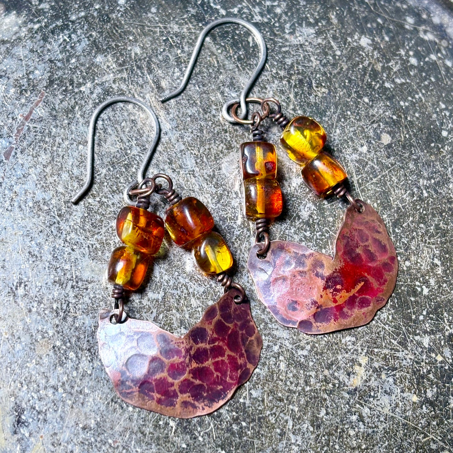 Baltic Amber Copper Semi-Circle Earrings