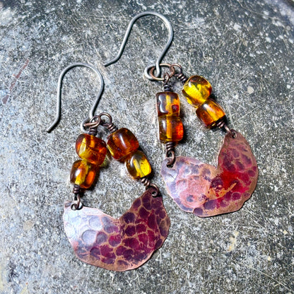 Baltic Amber Copper Semi-Circle Earrings