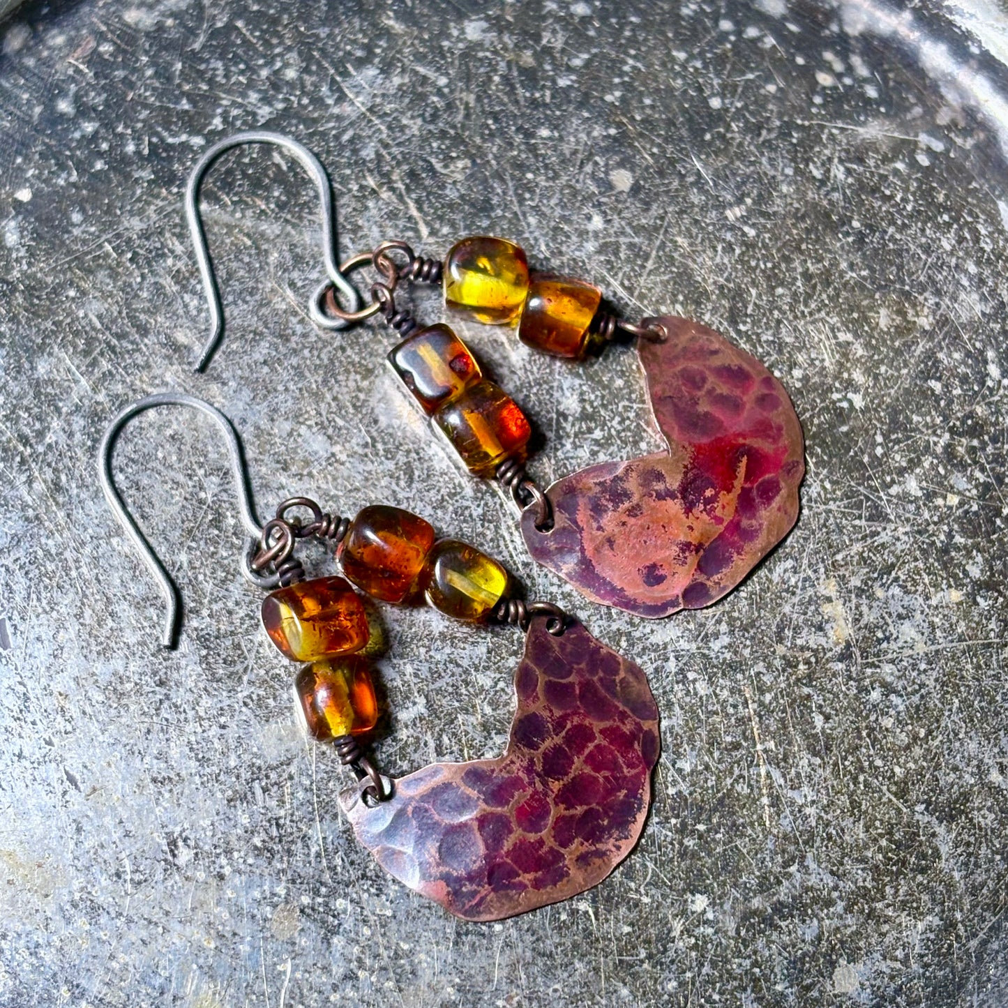 Baltic Amber Copper Semi-Circle Earrings