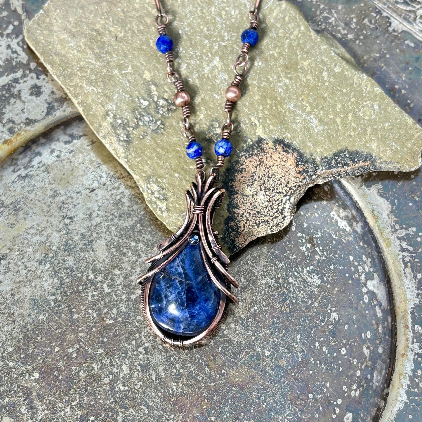 Handwoven Sodalite Copper Necklace