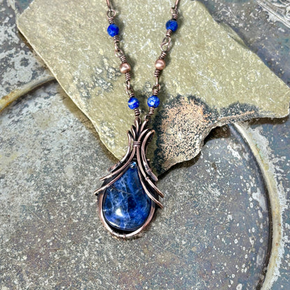 Handwoven Sodalite Copper Necklace