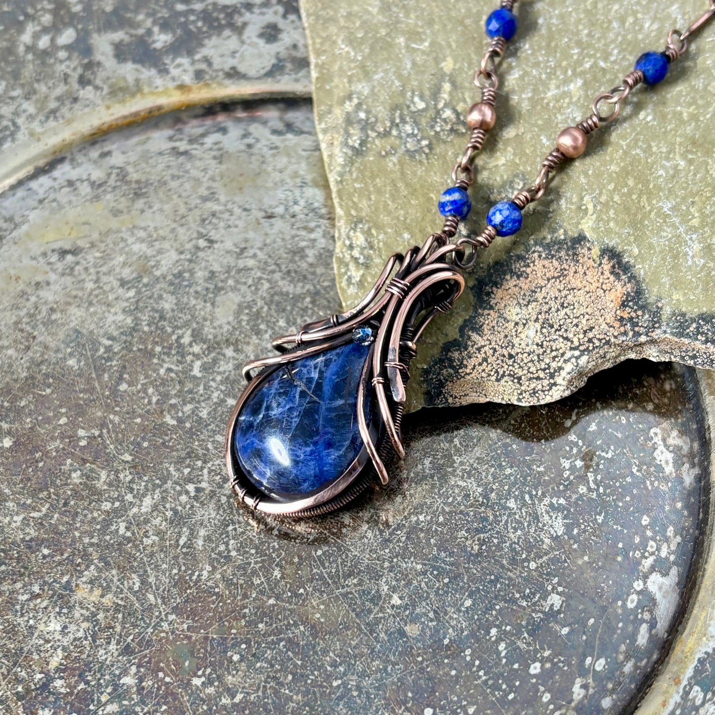 Handwoven Sodalite Copper Necklace