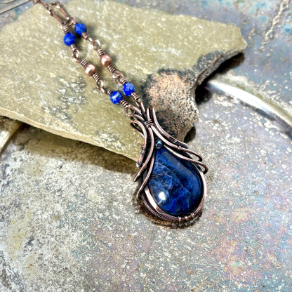 Handwoven Sodalite Copper Necklace