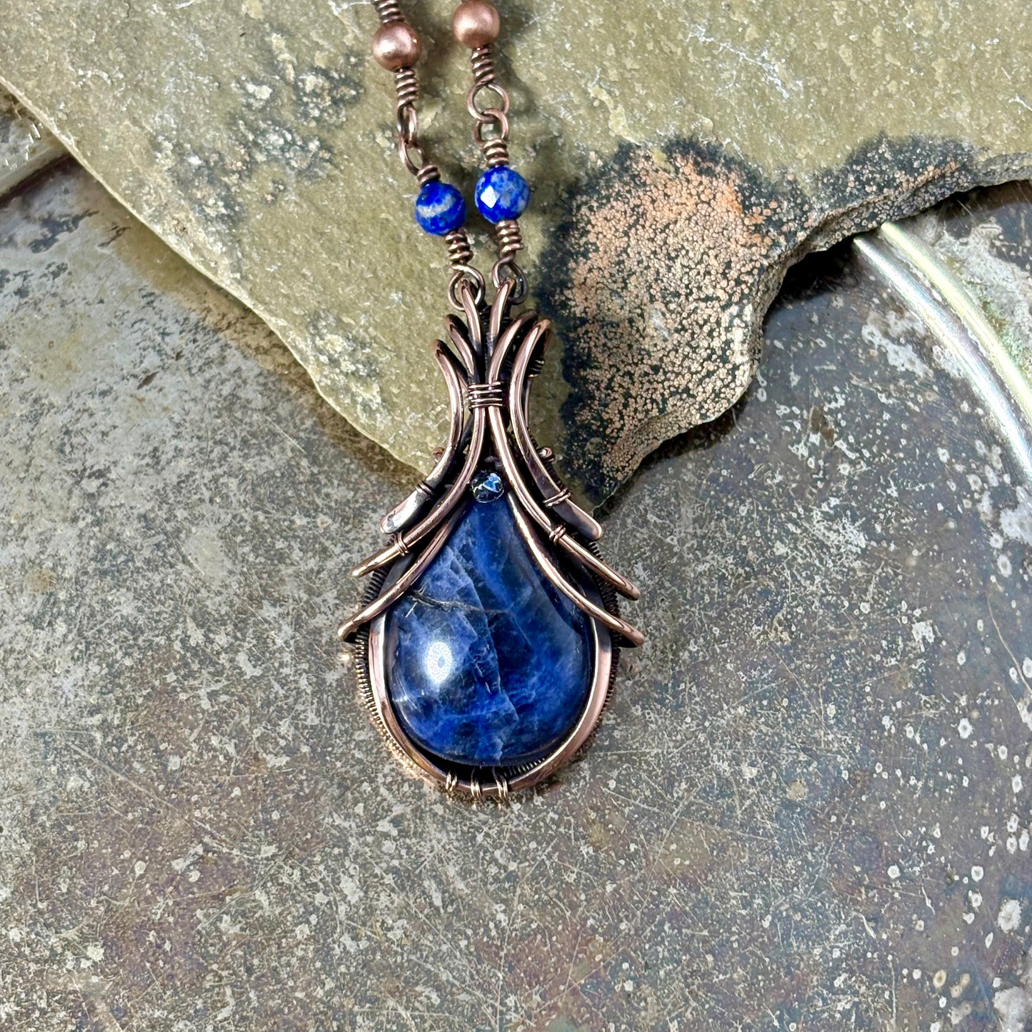 Handwoven Sodalite Copper Necklace