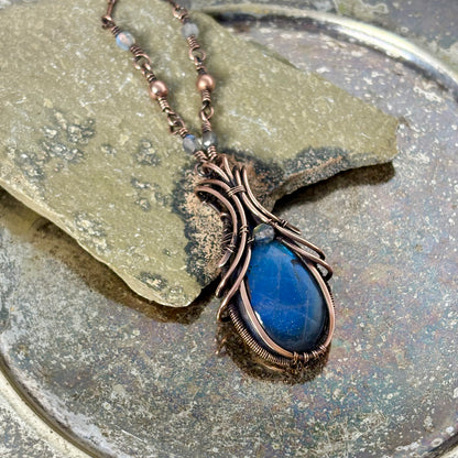 Labradorite Necklace - Handcrafted Copper Wire Wrapped Pendant