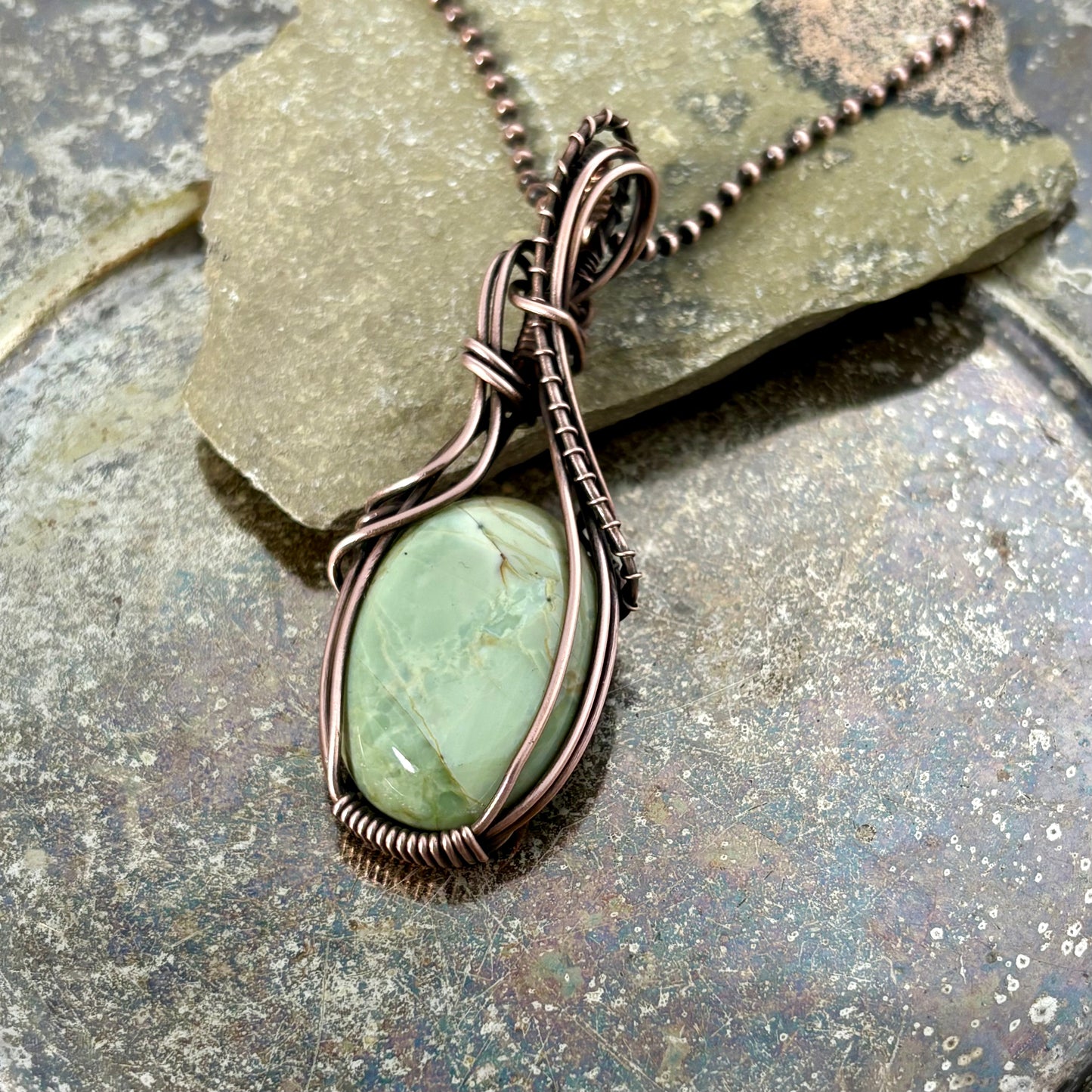 Sea Foam Green Polychrome Jasper & Copper Necklace