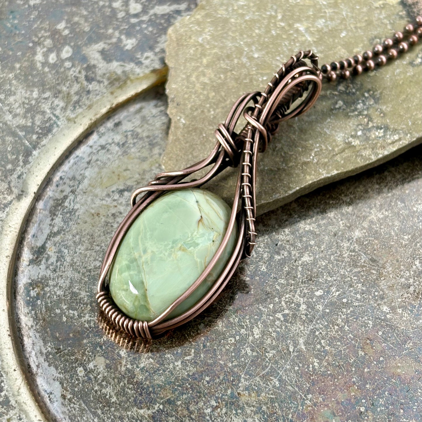 Sea Foam Green Polychrome Jasper & Copper Necklace