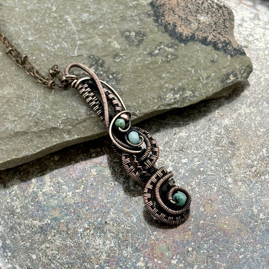 Chrysoprase Artisan Woven Copper Necklace