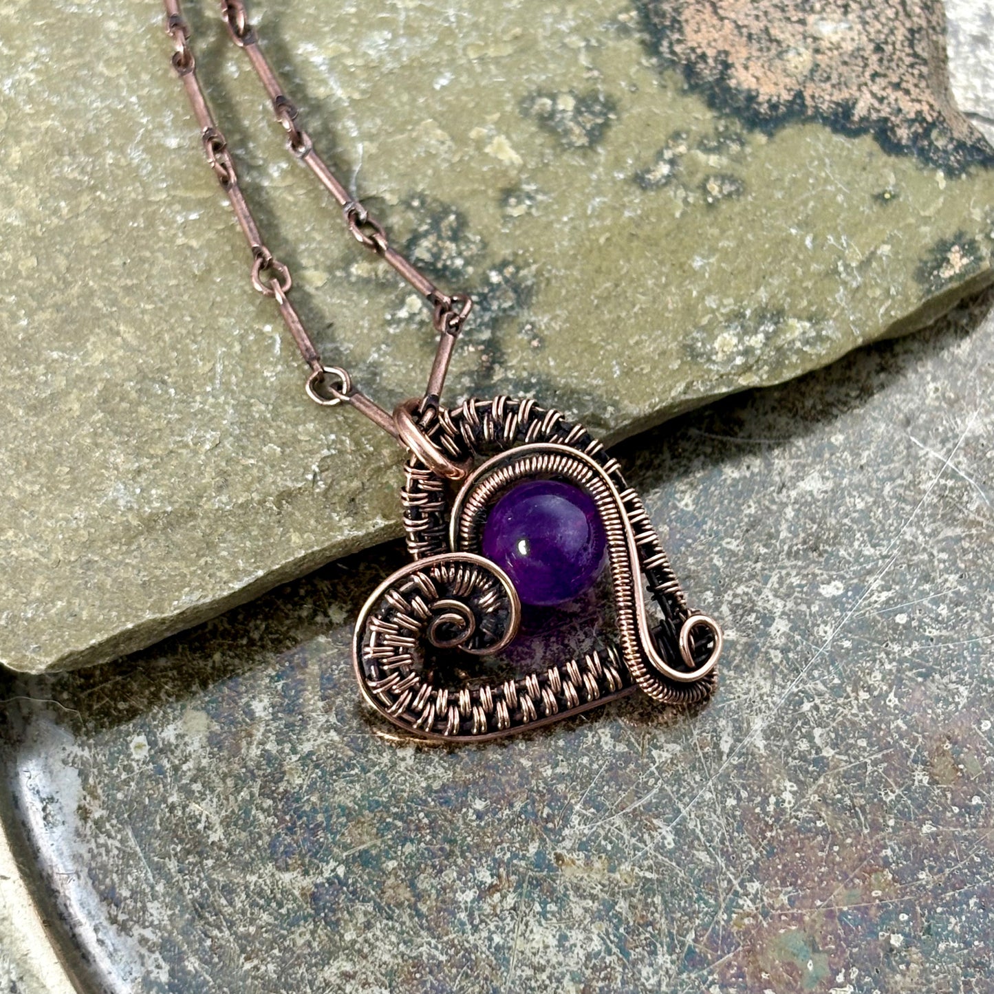 Amethyst Woven Heart Necklace