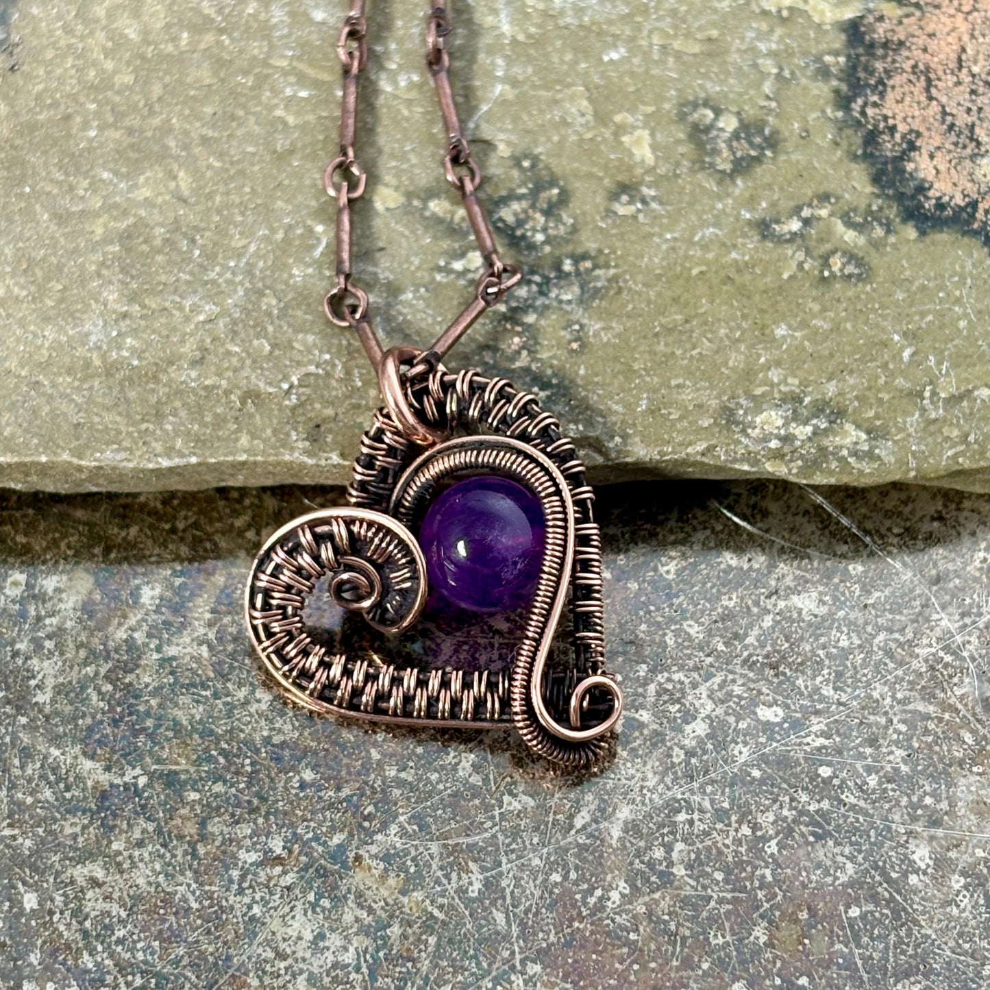 Amethyst Woven Heart Necklace