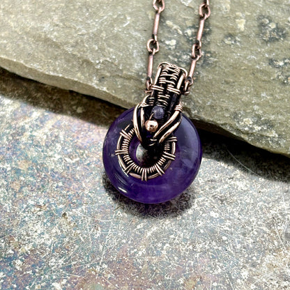 Copper Wire Wrapped Amethyst, Tiger’s Eye or Fluorite Donut