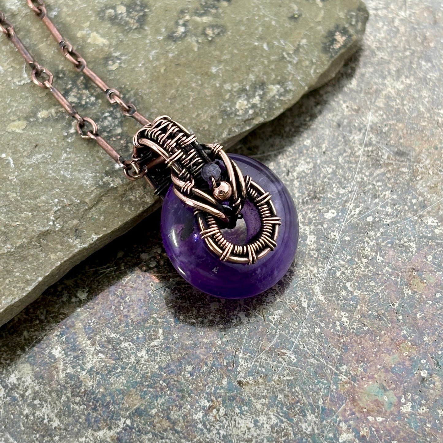 Copper Wire Wrapped Amethyst, Tiger’s Eye or Fluorite Donut