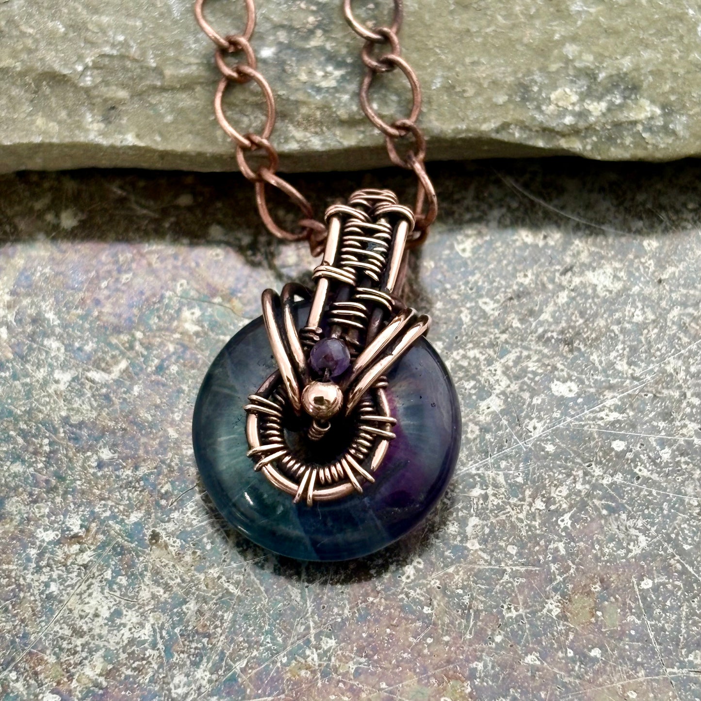 Copper Wire Wrapped Amethyst, Tiger’s Eye or Fluorite Donut