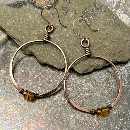 Citrine & Copper Hoop Earrings