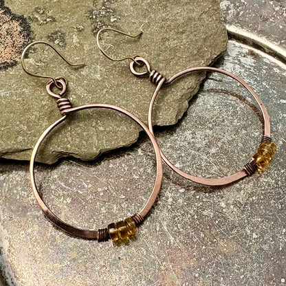 Citrine & Copper Hoop Earrings