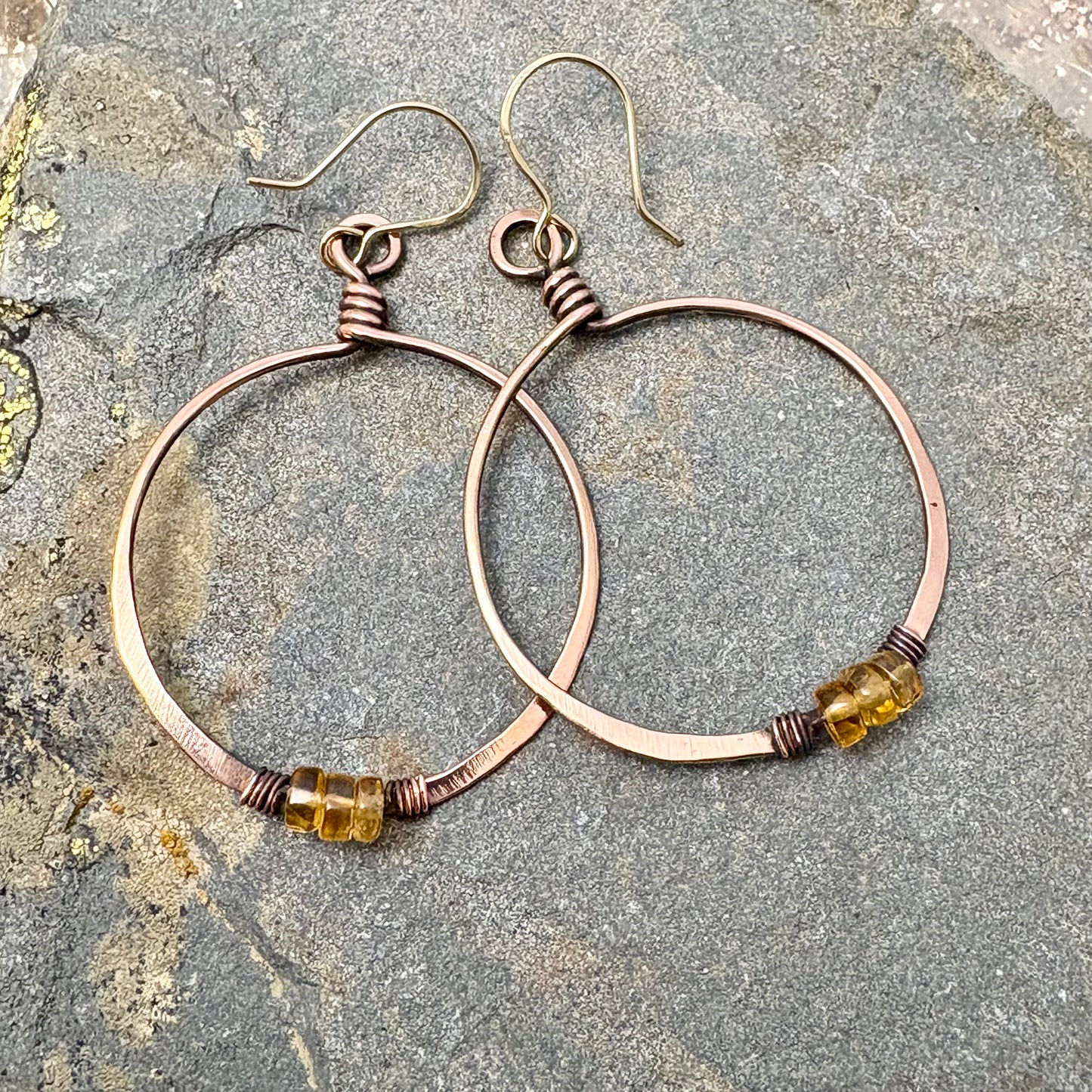 Citrine & Copper Hoop Earrings