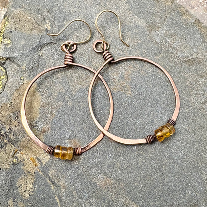 Citrine & Copper Hoop Earrings