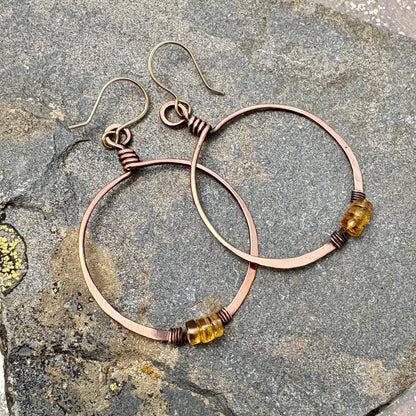 Citrine & Copper Hoop Earrings
