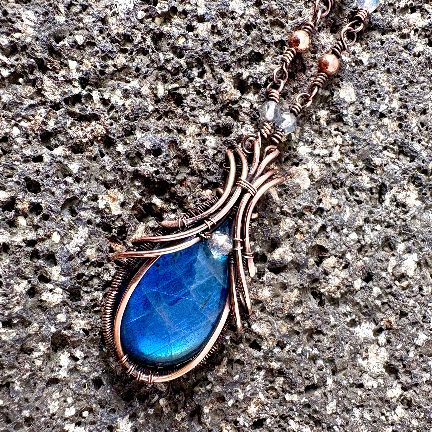Labradorite Necklace - Handcrafted Copper Wire Wrapped Pendant