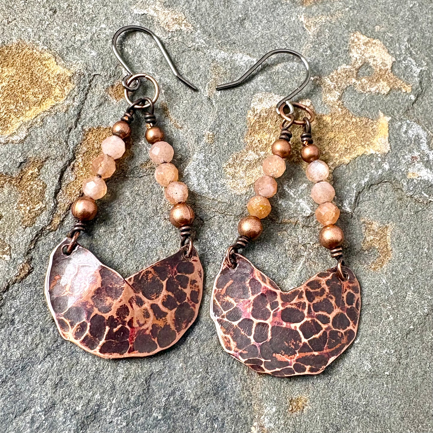 Sunstone Forged Copper Earrings