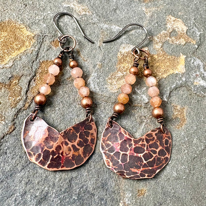 Sunstone Forged Copper Earrings